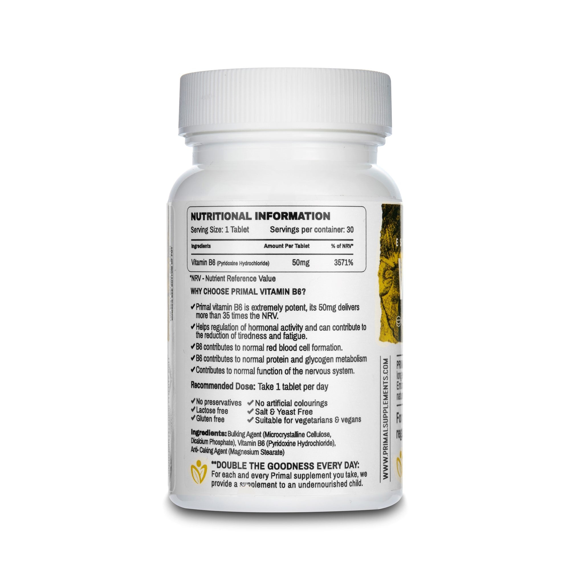 High Strength Vitamin B6 50mg 3571 30 Tablets Primal Living