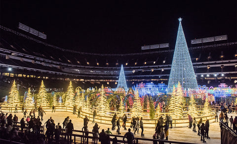 Christmas light maze and ice skating rink in Seattle's T-Mobile Stadium