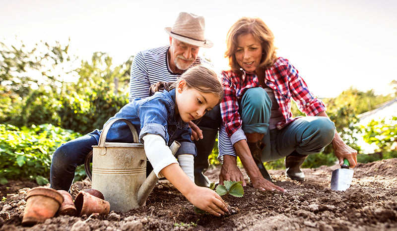 Family using neem to garden