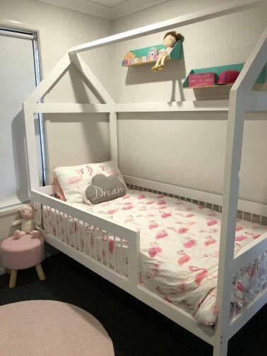 Kids house beds - Full rail design, off ground painted.