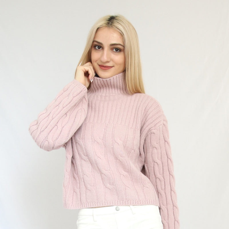 pink turtleneck sweater
