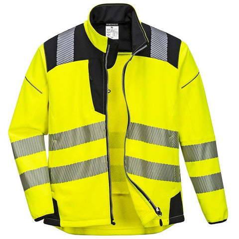 An image of a Portwest T402 PW3 Hi Vis Softshell Jacket