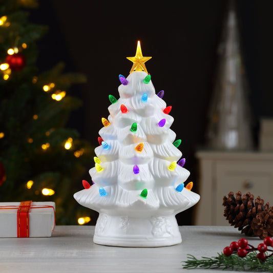 Mr. Christmas Nostalgic Ceramic Christmas Tree White Large Green Tall Light  Up