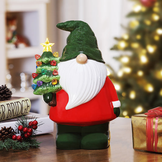 Mr. Christmas 10.75 inch Nostalgic Ceramic Lit Gnome Cookie Jar, Red