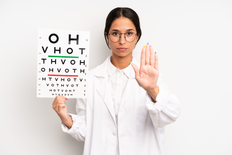 Doctora con tabla para examen de la vista