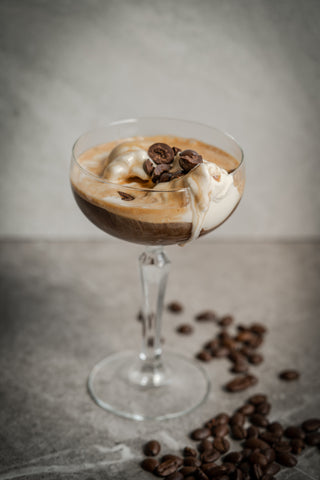 Affogato with crushed chocolate coated coffee beans