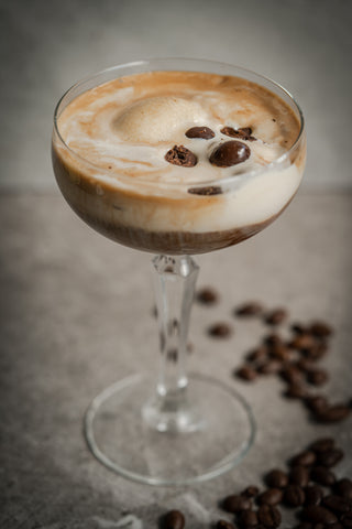 Affogato with crushed chocolate coated coffee beans