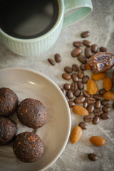 No-Bake Puggalicious Coffee Protein Balls with Medjool dates and coffee beans