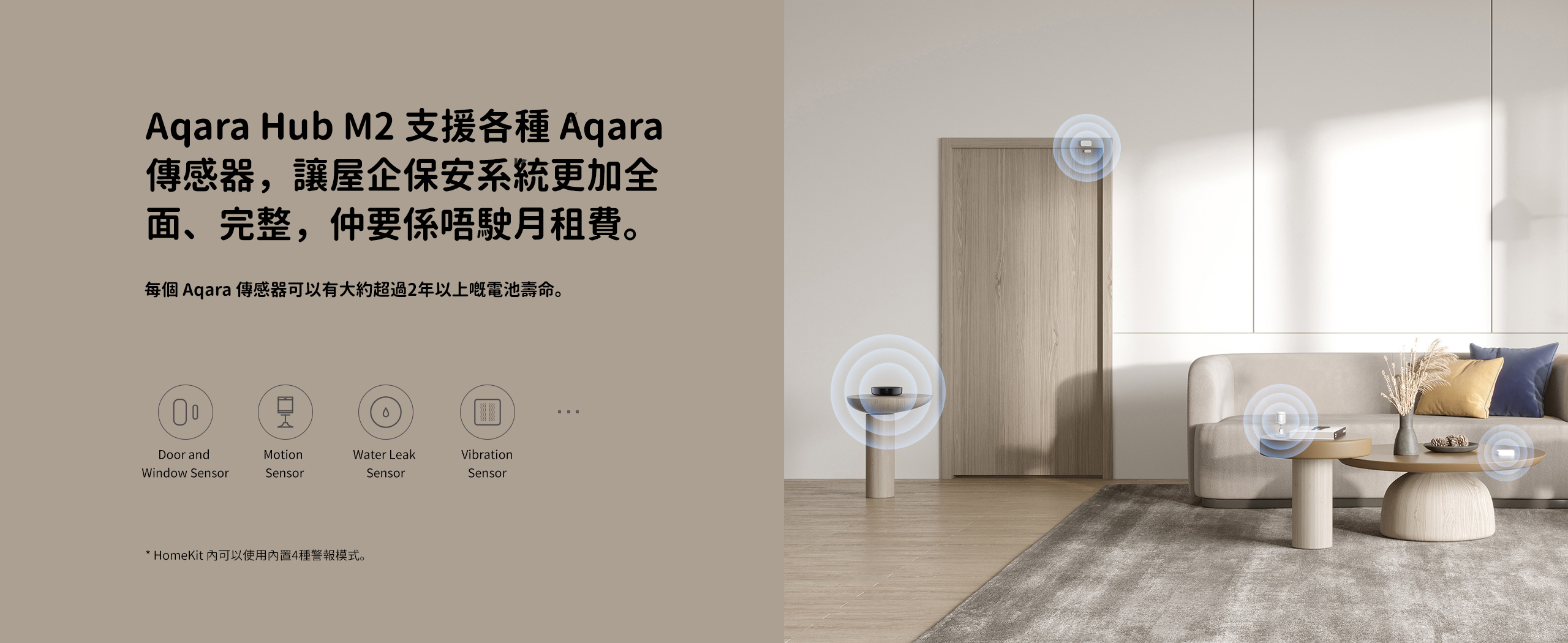 Aqara Hub M2 支援各種 Aqara 傳感器，讓屋企保安系統更加全面、完整，仲要係唔駛月租費。