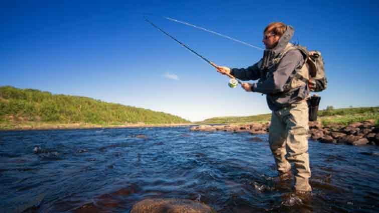 Man Fly Fishing with Spey Rod