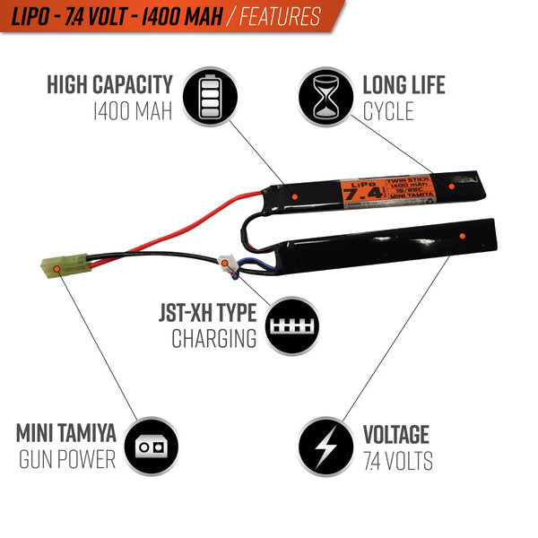 VB POWER - Batterie LiPo 7.4v 300mAh, 35C, JST, HPA - Safe Zone Airsoft