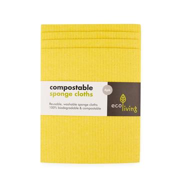 Four Yellow Compostable Sponge Cleaning Cloths.