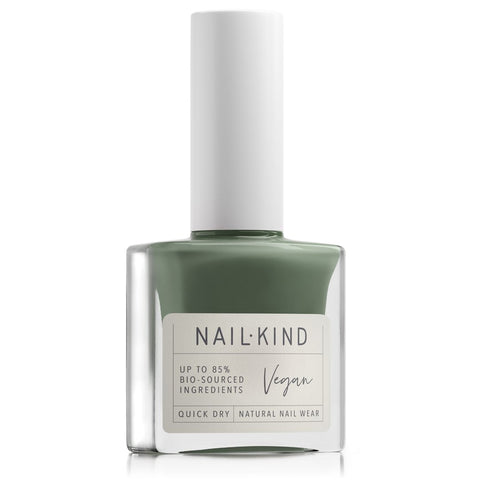 natural green nail polish in glass bottle.