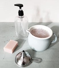 castile diy liquid hand soap ingredients laid out on table.