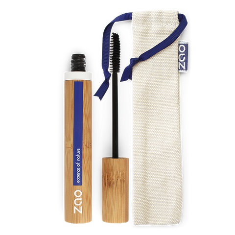 natural mascara in bamboo case with a cotton travel pouch.