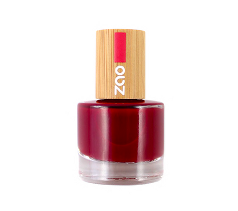 red natural 10 free nail varnish with bamboo lid.