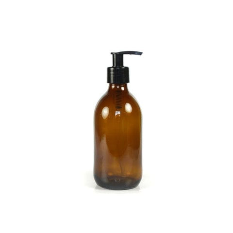 amber glass pump bottle 250ml.