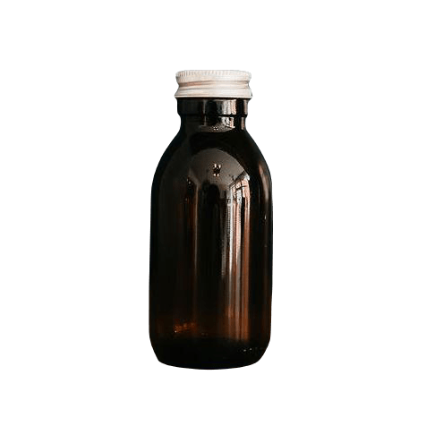 amber glass dropper bottle and aluminium lid.