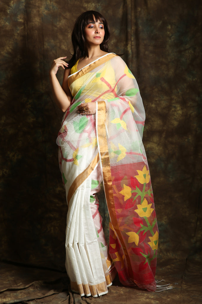 Resham Jamdani Saree in Parrot Green at Rs.9660/Piece in kolkata offer by  Sree Ruplekha