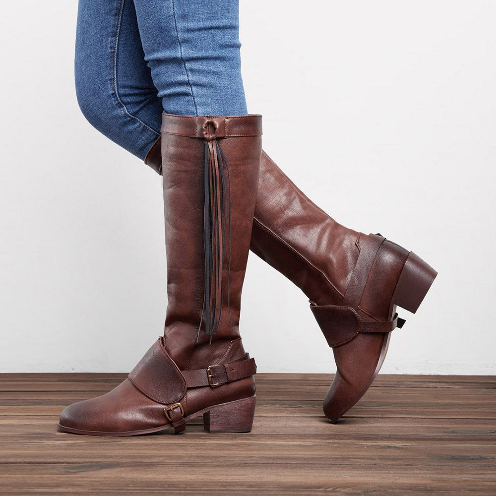 vintage tassel knot knee high boots