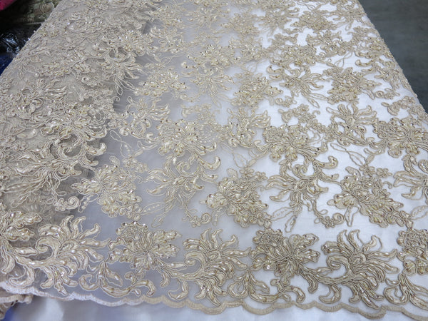 champagne beaded lace fabric