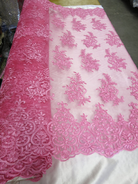 pink embroidered lace fabric