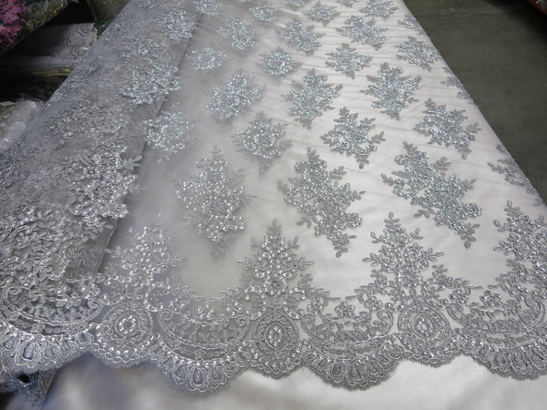 silver lace fabric by the yard