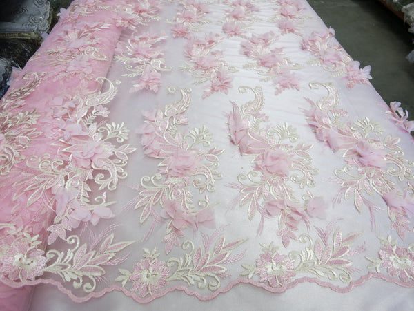 pink embroidered lace fabric