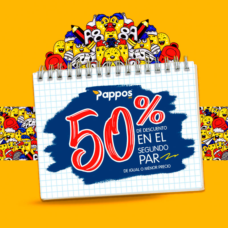 Promocional en cuaderno del 50% en segundo par de zapatos para el regreso a clases