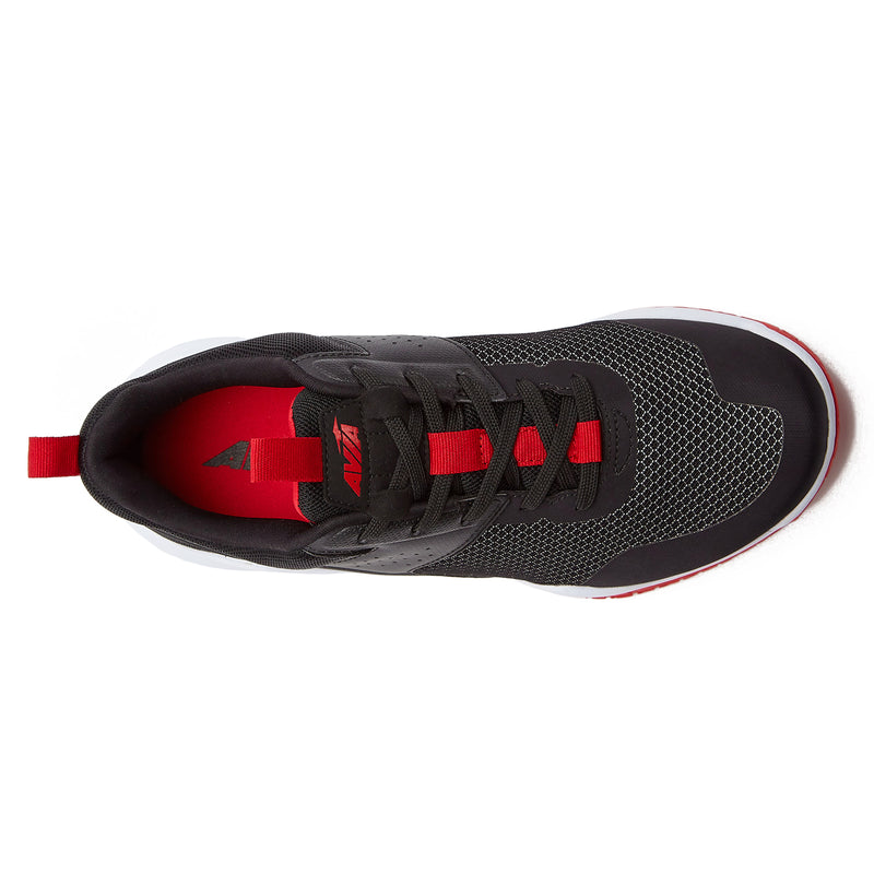 Avia men's training shoe with black and white patterened mesh upper and red trim detail