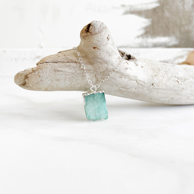 Light Blue Geode Necklace in Sterling Silver. Raw Edge Druzy Necklace in Silver. Small Size