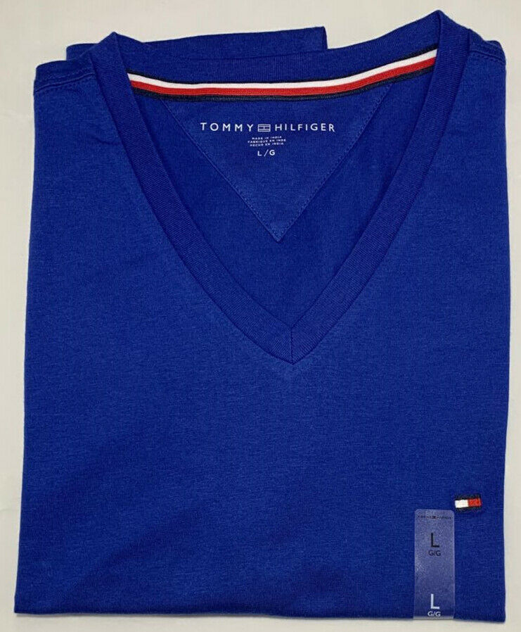 Tommy Hilfiger Mens T-shirt V-NECK Classic Fit Flag Logo Short Sleeve ...