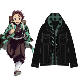 Demon Slayer Tanjiro Kamado Double Layer Denim Hooded Jacket Circumtoy