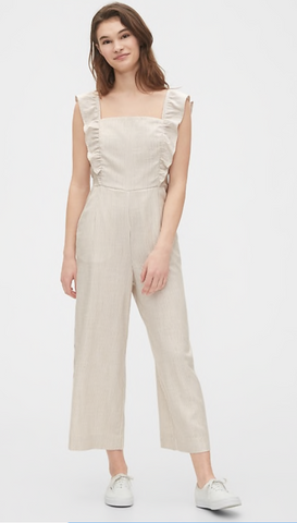 the gap frilly white jumpsuit