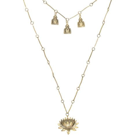 Alkemie gold patina Lotus Buddha necklace