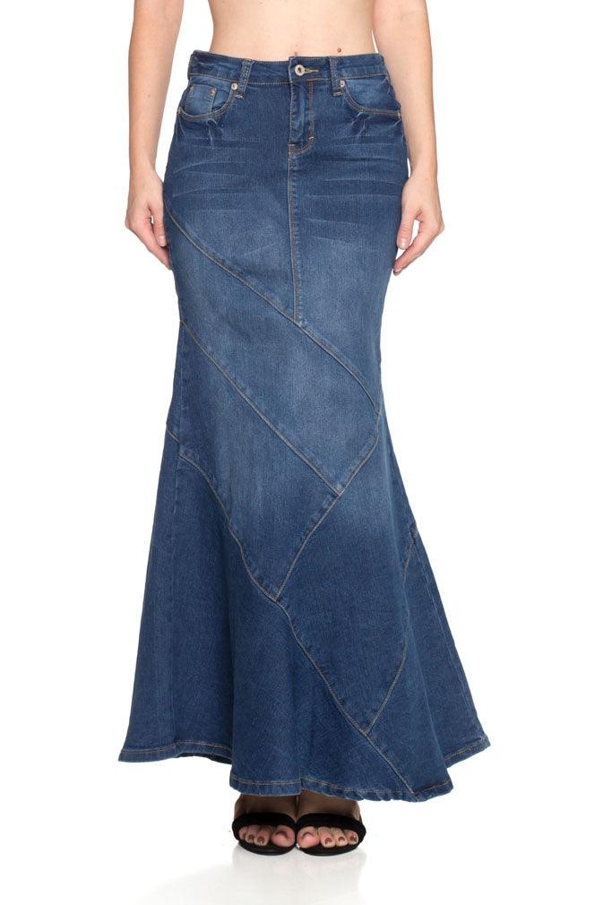 cheap long denim skirts