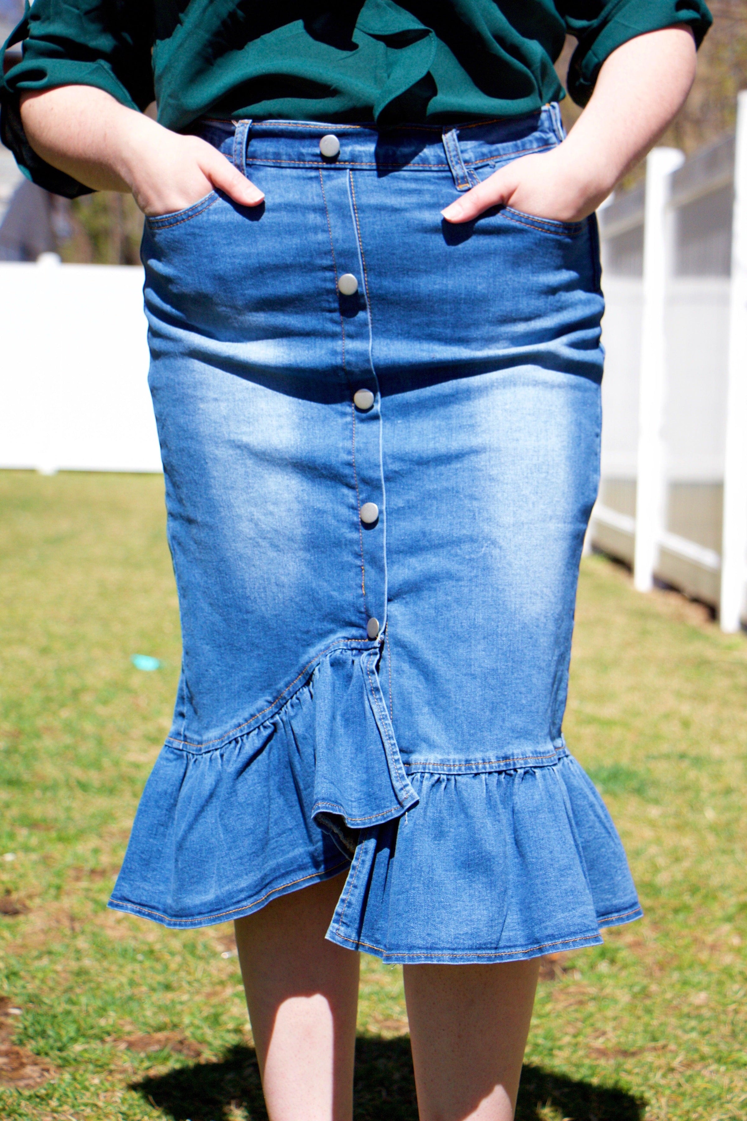 ruffle jean skirt