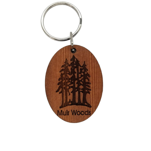 Pine Tree Engraved Wood Round Keychain Tag Charm