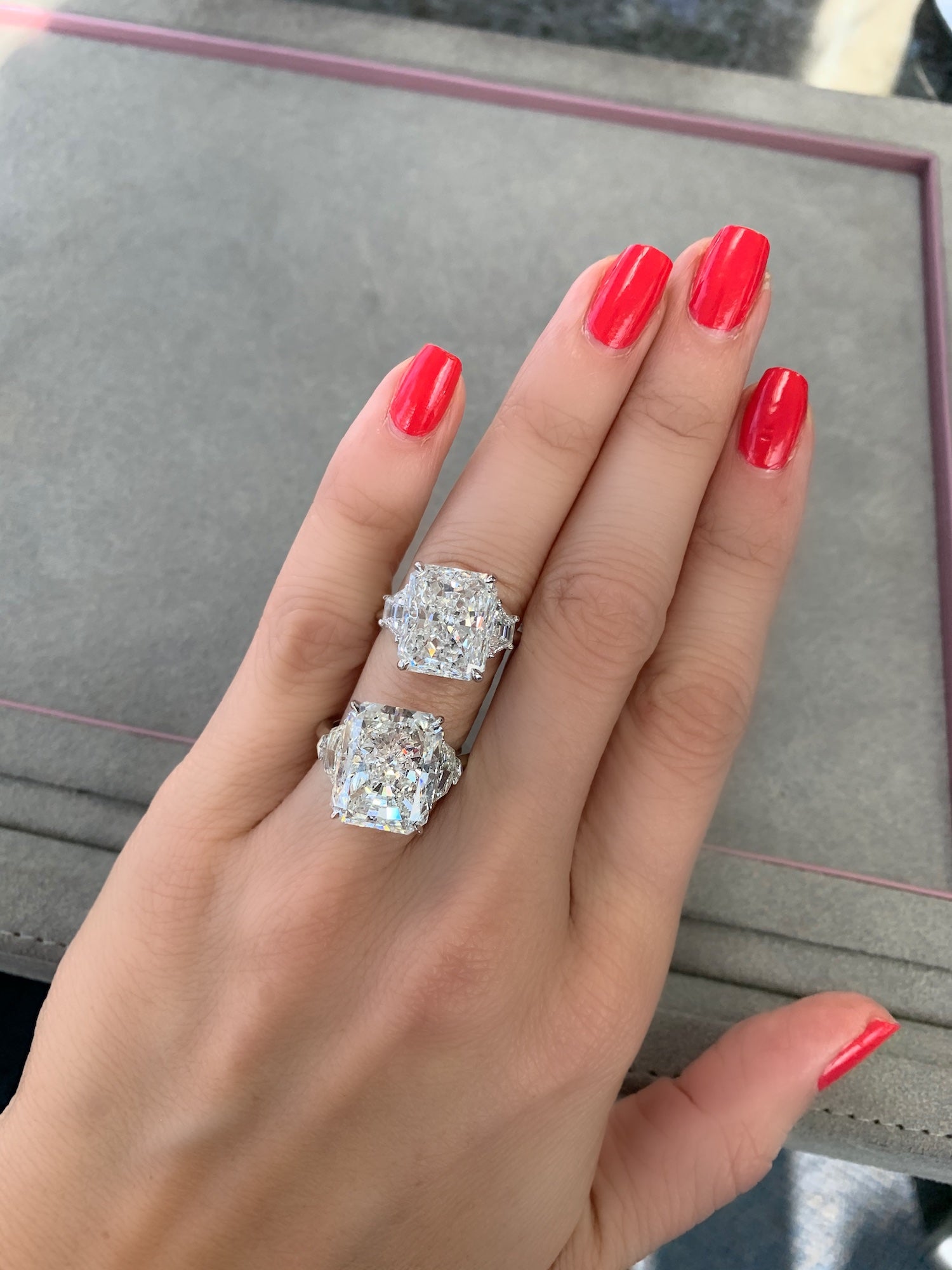 4.5ct Asscher Cut Three Stone Engagement Ring from Black Diamonds New York