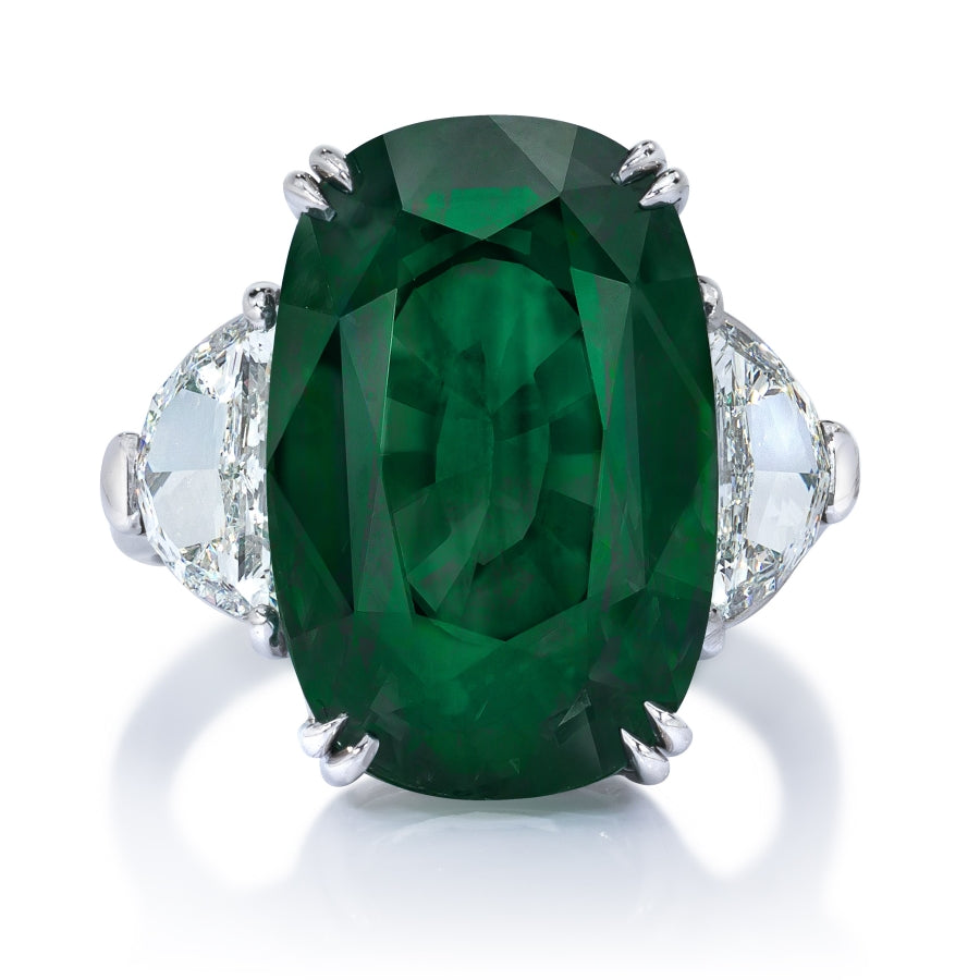 10.9 ct Three Stone Zambia Emerald Ring 