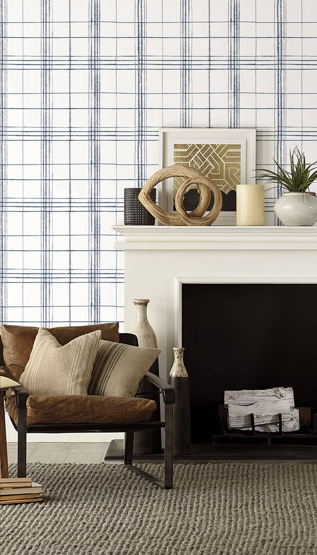 Simply Farmhouse Plaid Wallpaper - Navy & White – US Wall Decor