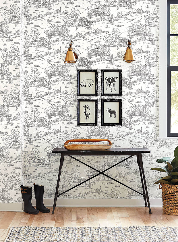 Simply Farmhouse Pasture Toile Wallpaper - Black & White – US Wall Decor