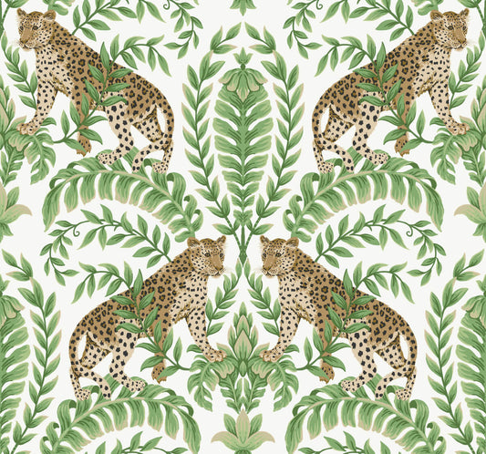 Ronald Redding 24 Karat Jungle Leopard Wallpaper - Black & Green