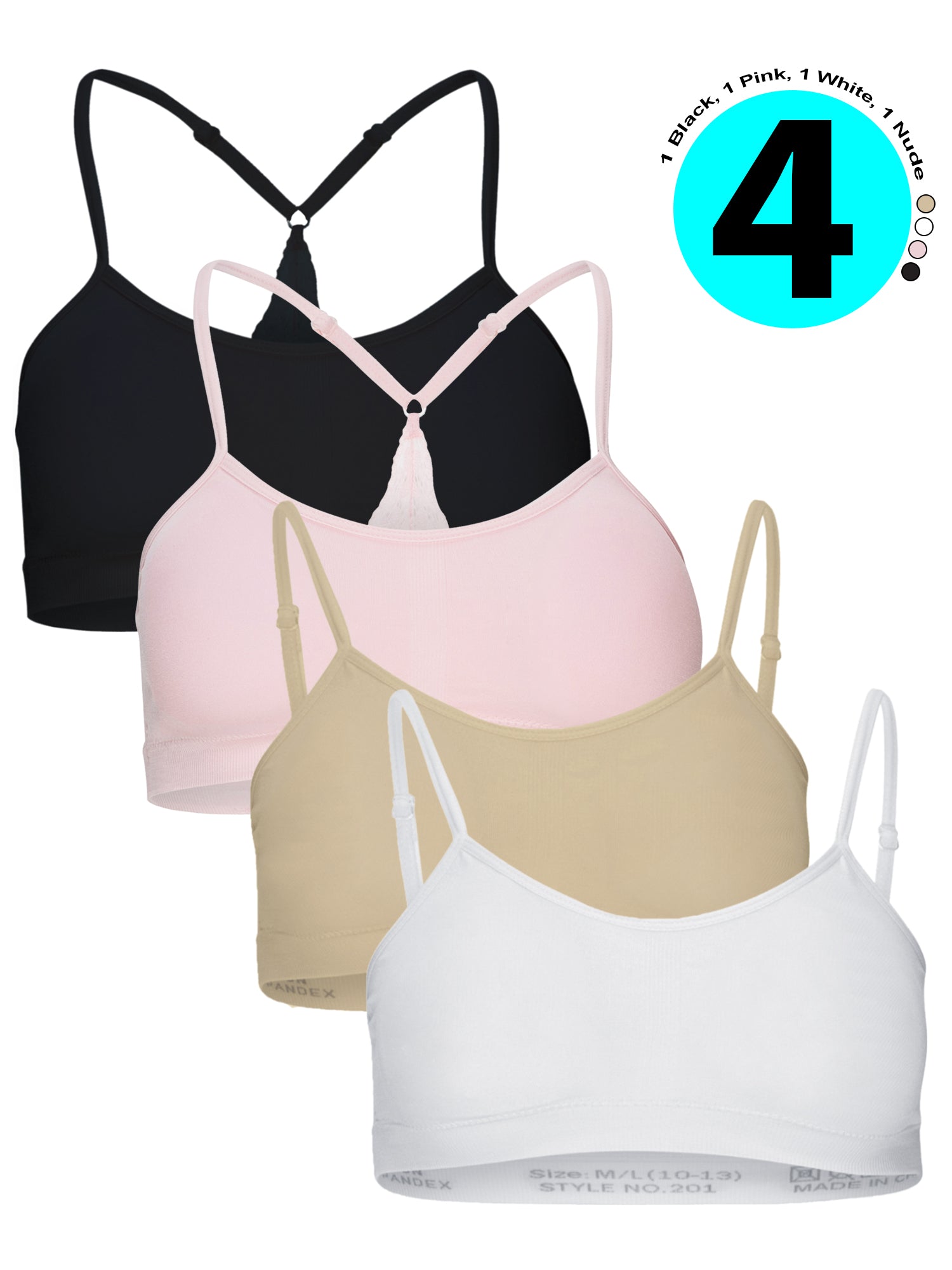 4 Pack Girls Cotton Cami Crop Traning Bras Beginner Bras for Girls