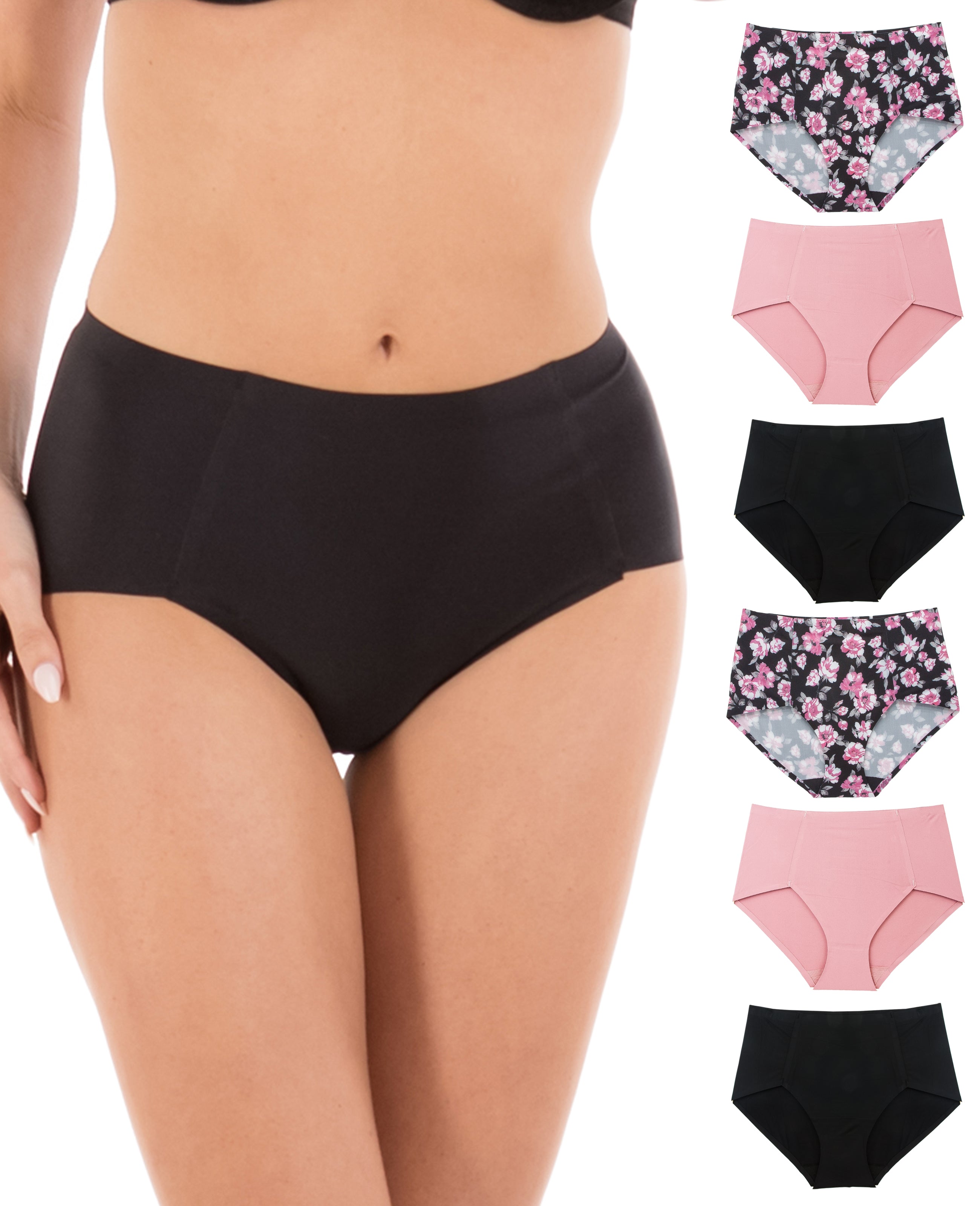 6 Pack Polyamide Invisible No Show Laser Cut High Waist Brief