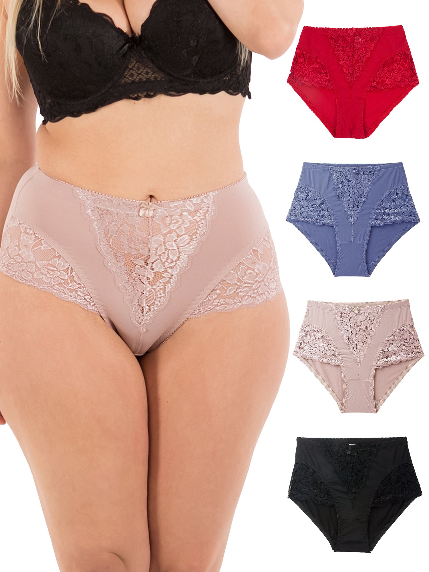 3 Pack Women High Waist Panties Sexy Lace Underwear Plus Size