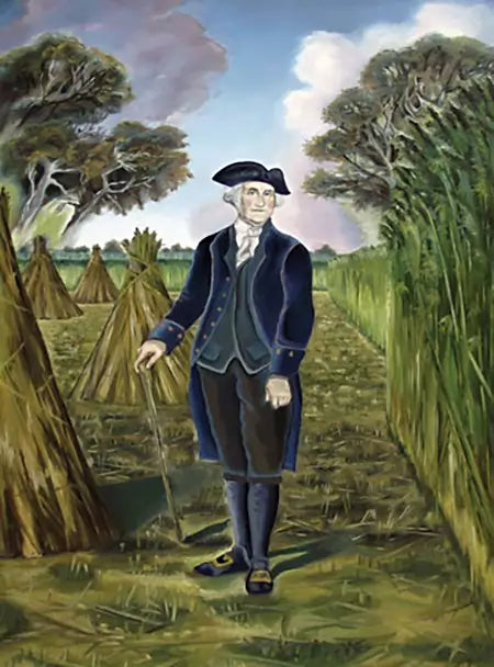 Artist image of george washington surrounded by his hemp crop | natural organic pure clean CBD Oils