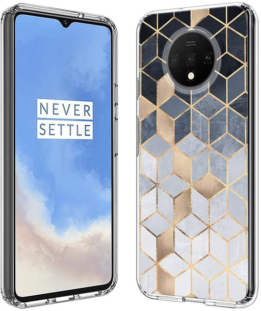 Yoedge Case for OnePlus 7T, Clear Silicone Back Cover with Pattern Design for Women Girls Men, Ultra Slim Fit Thin Shockproof Gel TPU Cover Bumper Skin for OnePlus 7T [6.55"] (Geometric)