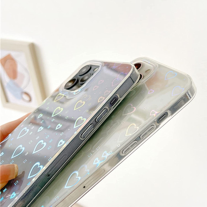 Compatible with iPhone 11 Case, Jusy Love Clear Holographic Heart Phone Case for Women Kids, Aesthetic Glitter Cute Fashion Phone Skin, Soft Silicone Slim Fit Protective Cover for iPhone