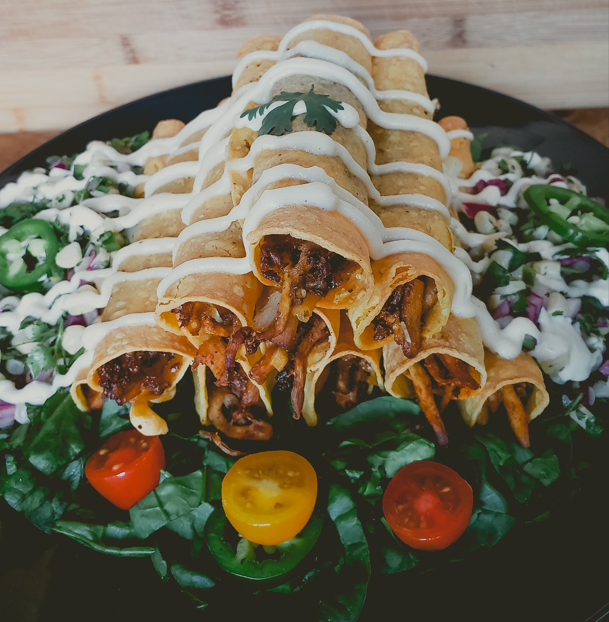 Oyster Mushroom Taquitos with Roasted Corn Salsa